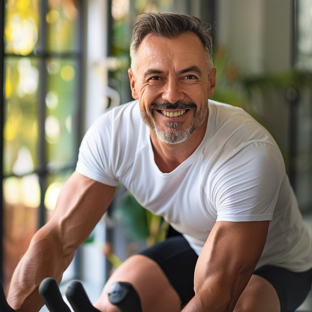 Itinai.com a 35 year old smiling man is working out on an exerc 41ffc9d2 29b3 4792 a988 fdd056492465 1