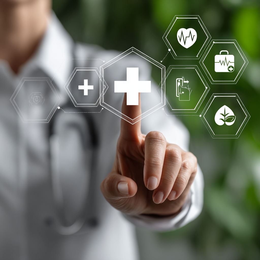 Itinai.com hand touching a medical cross symbol with icons on 8f02db19 9cf5 45d8 ac6b 32f419c6f1f0 0