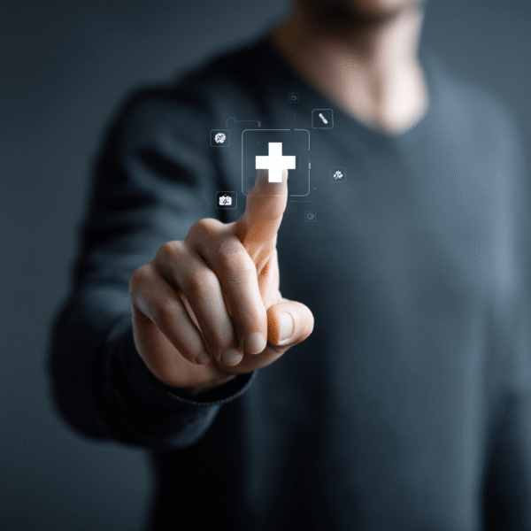 Itinai.com hand touching a medical cross symbol with icons on 9cd5a0ea 7977 4520 bbd9 6a158564cdaa 3