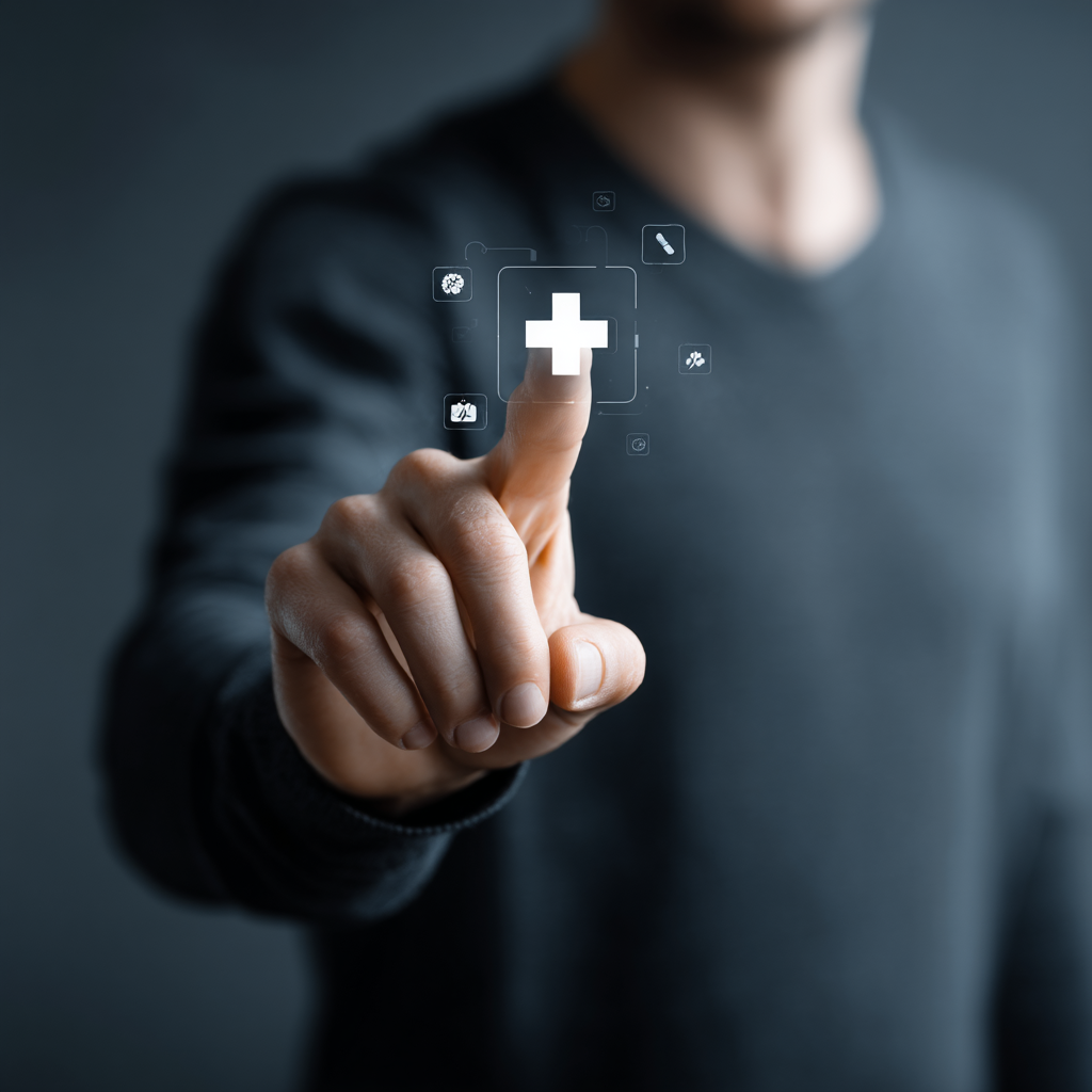 Itinai.com hand touching a medical cross symbol with icons on 9cd5a0ea 7977 4520 bbd9 6a158564cdaa 3