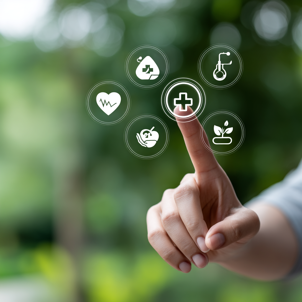 Itinai.com hand touching a medical cross symbol with icons on ebee3b39 8144 44b6 b775 2ecc5a6cd58c 3